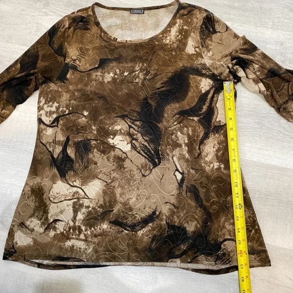 Clientele Smoky Tie-Dye 3/4-Sleeve Brown and Cream Women's L Shirt - Picture 15 of 16